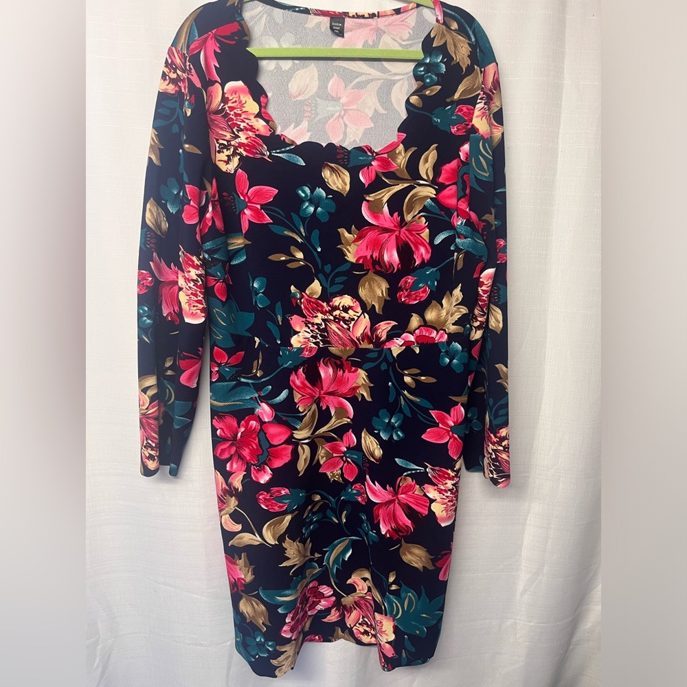 Blue Floral Dress with Scallop Edges